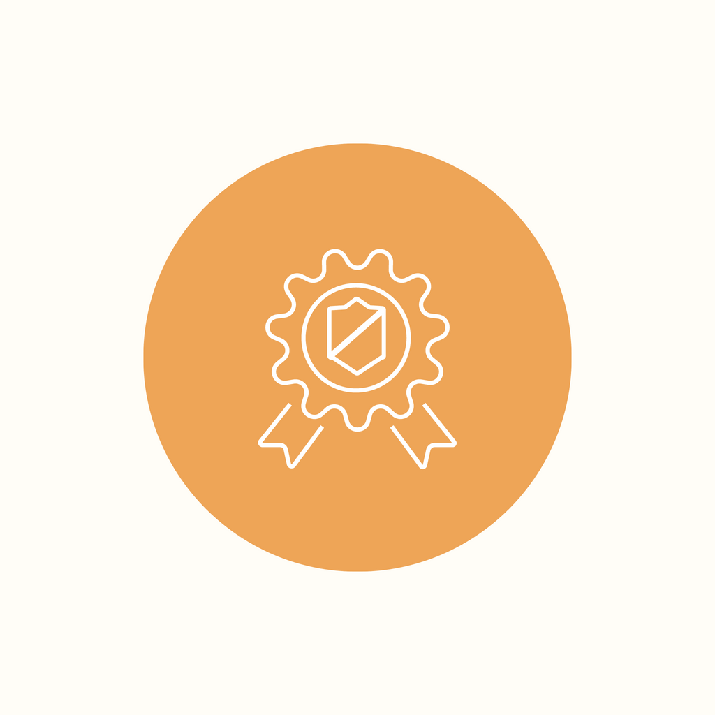 Orange logo with a shield inside an award