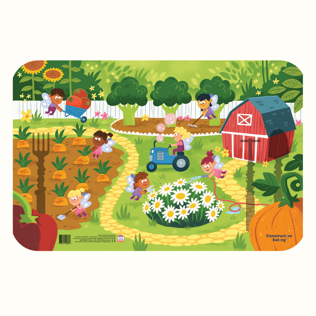 Image of the Garden Fairy Placemat. The Placemat illustrates a scene of fairies working in the garden.